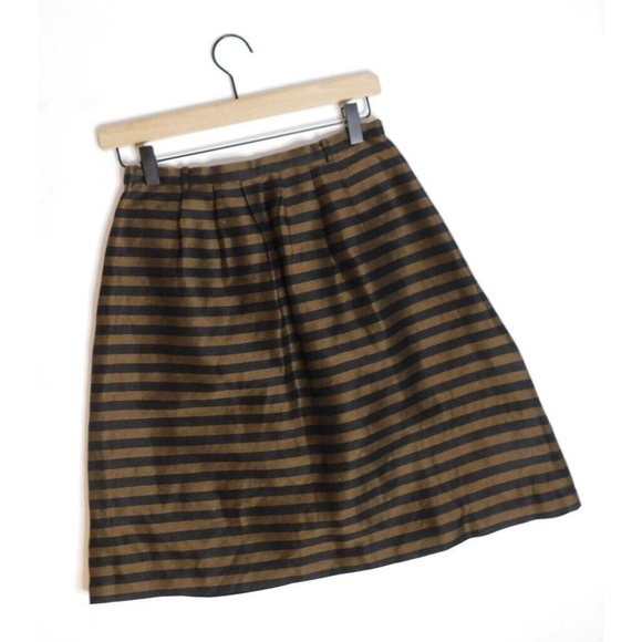 MADEWELL Linen & Silk Blend Striped Pleated Skirt Brown & Black Stripe Size 0 - Picture 8 of 13